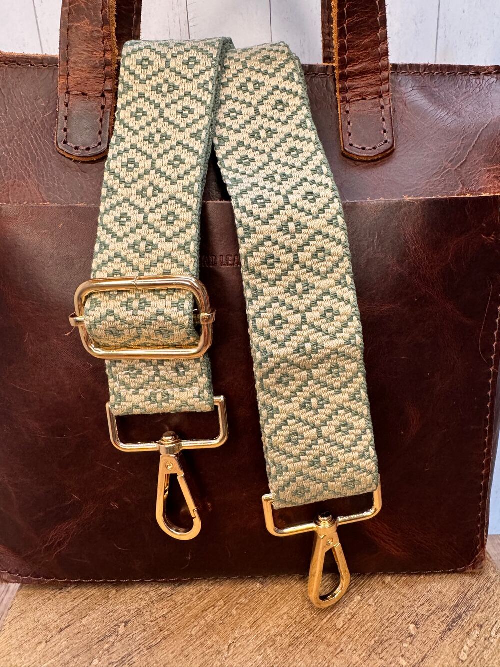Woven Green Beige Chevron Purse Strap Wide Crossbody Bag Strap Boho Purse Strap